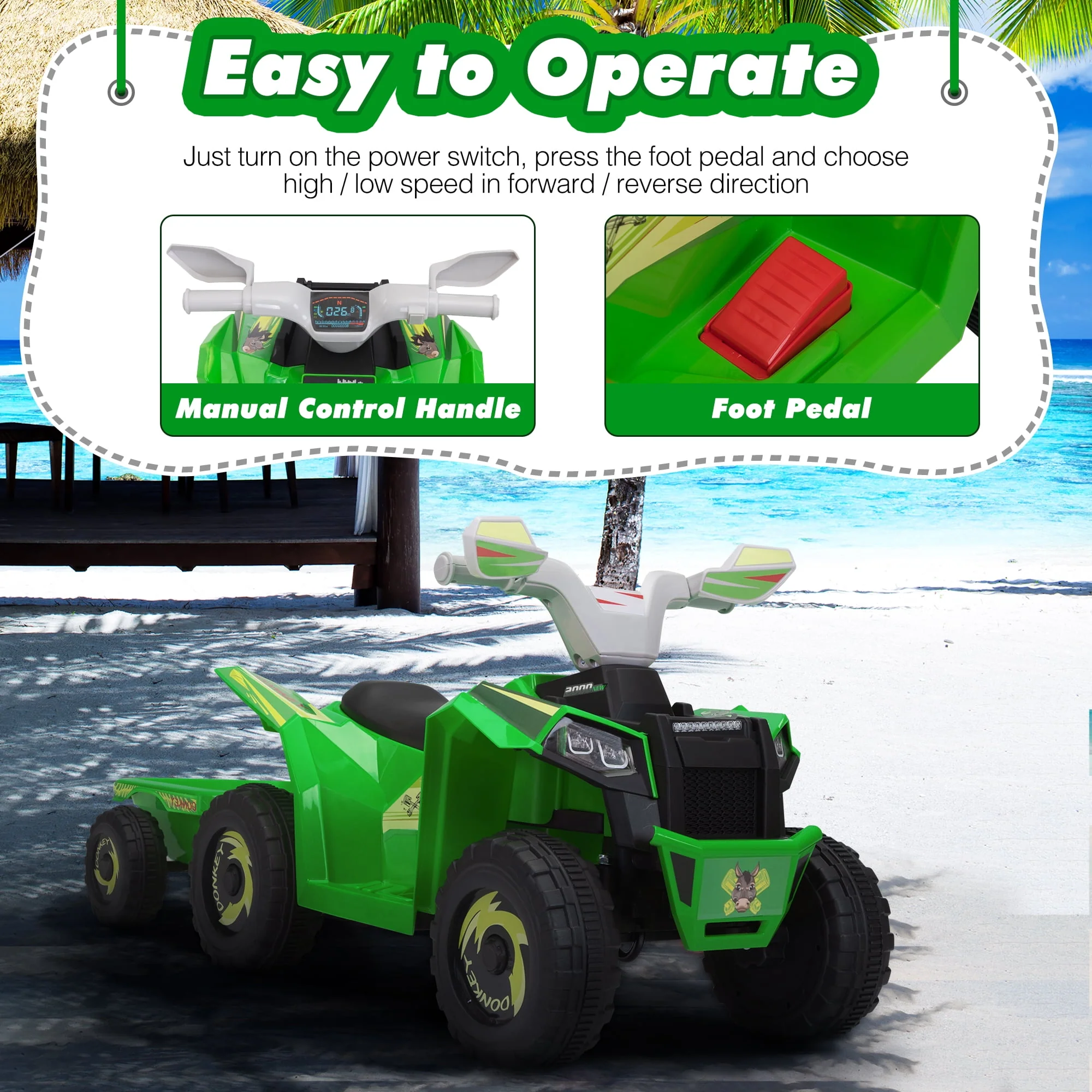Kids Atv Quad Car With Trailer 6V Kids Electric Car With Forward Backward Function - Image 3