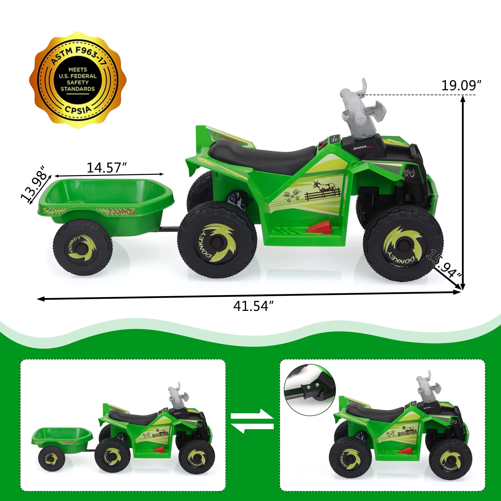 Kids Atv Quad Car With Trailer 6V Kids Electric Car With Forward Backward Function - Image 5