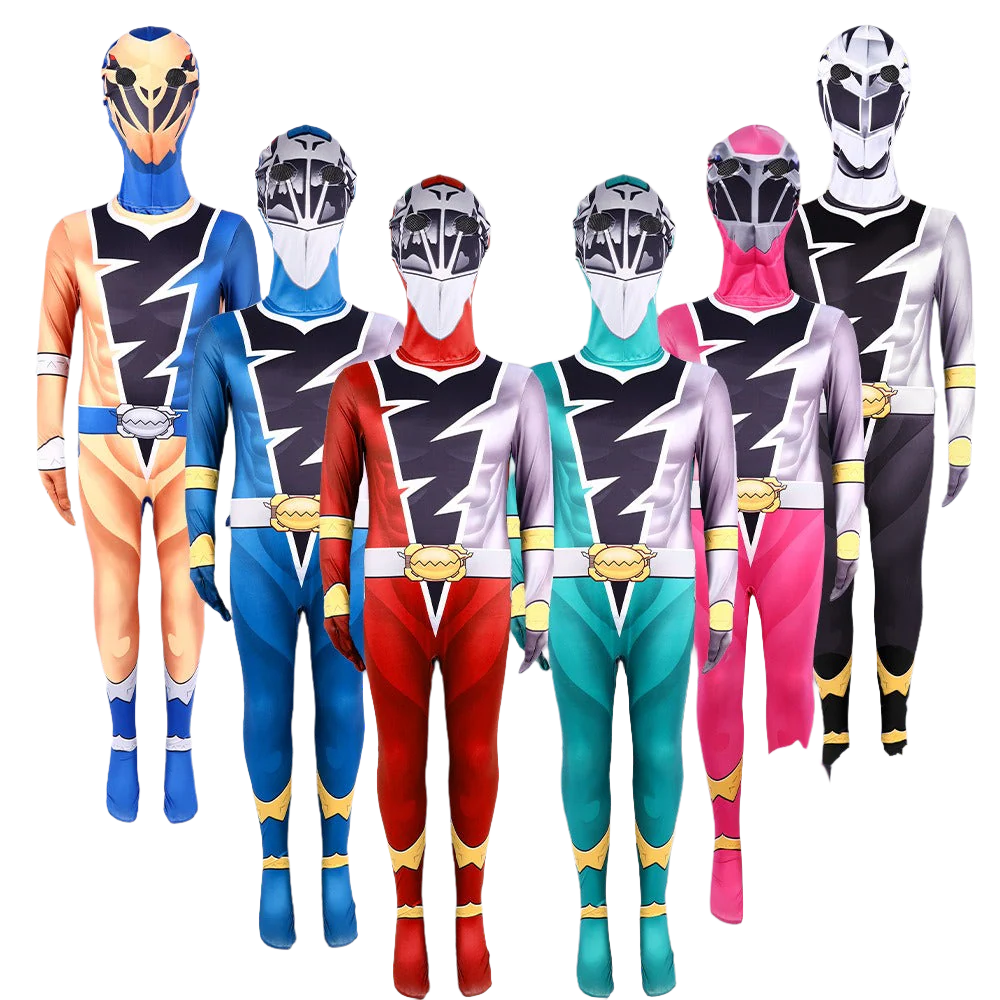 Childrens Dino Rangers Costume Pink Fury Ranger Cosplay Outfit Jumpsuit with Helmet Suit for Halloween