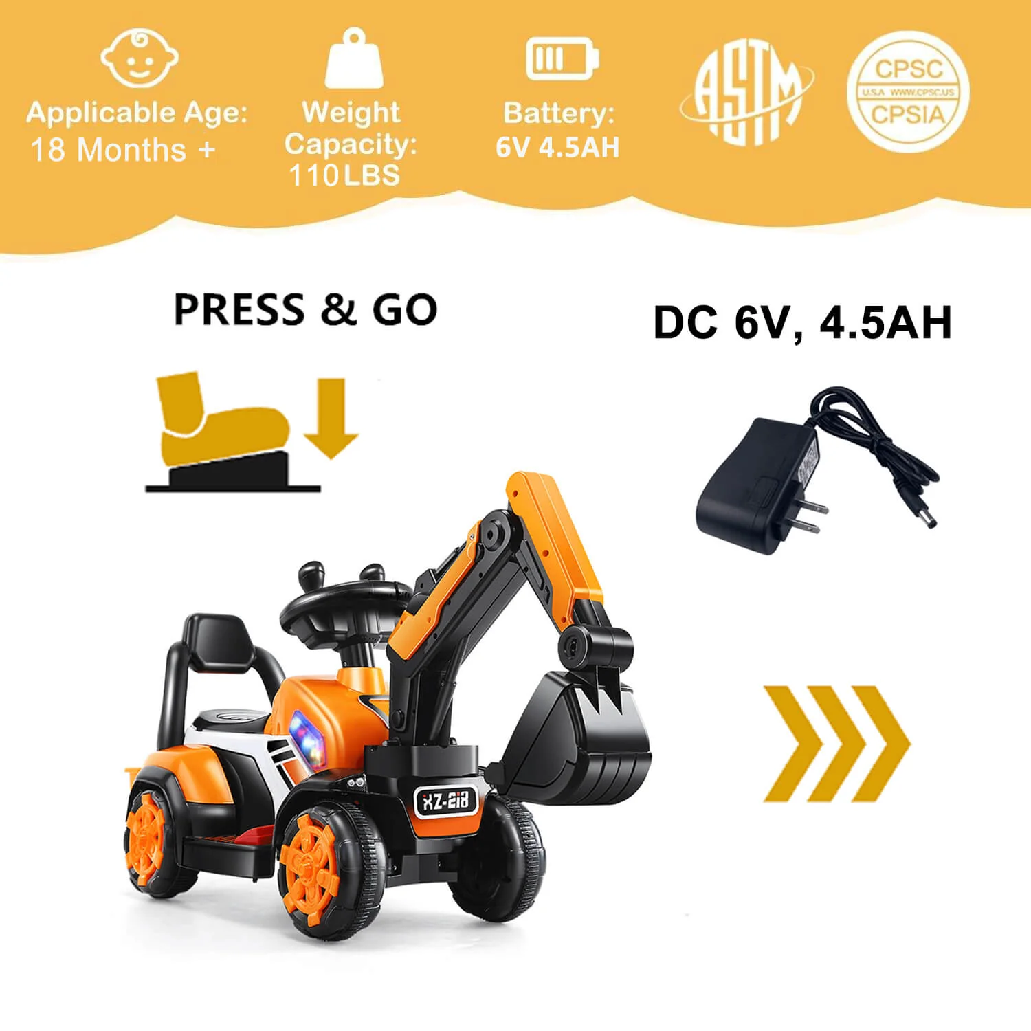 Children's Riding Excavator Electric Ride On Digger Toy 6 Volt Pedal Excavator - Image 7