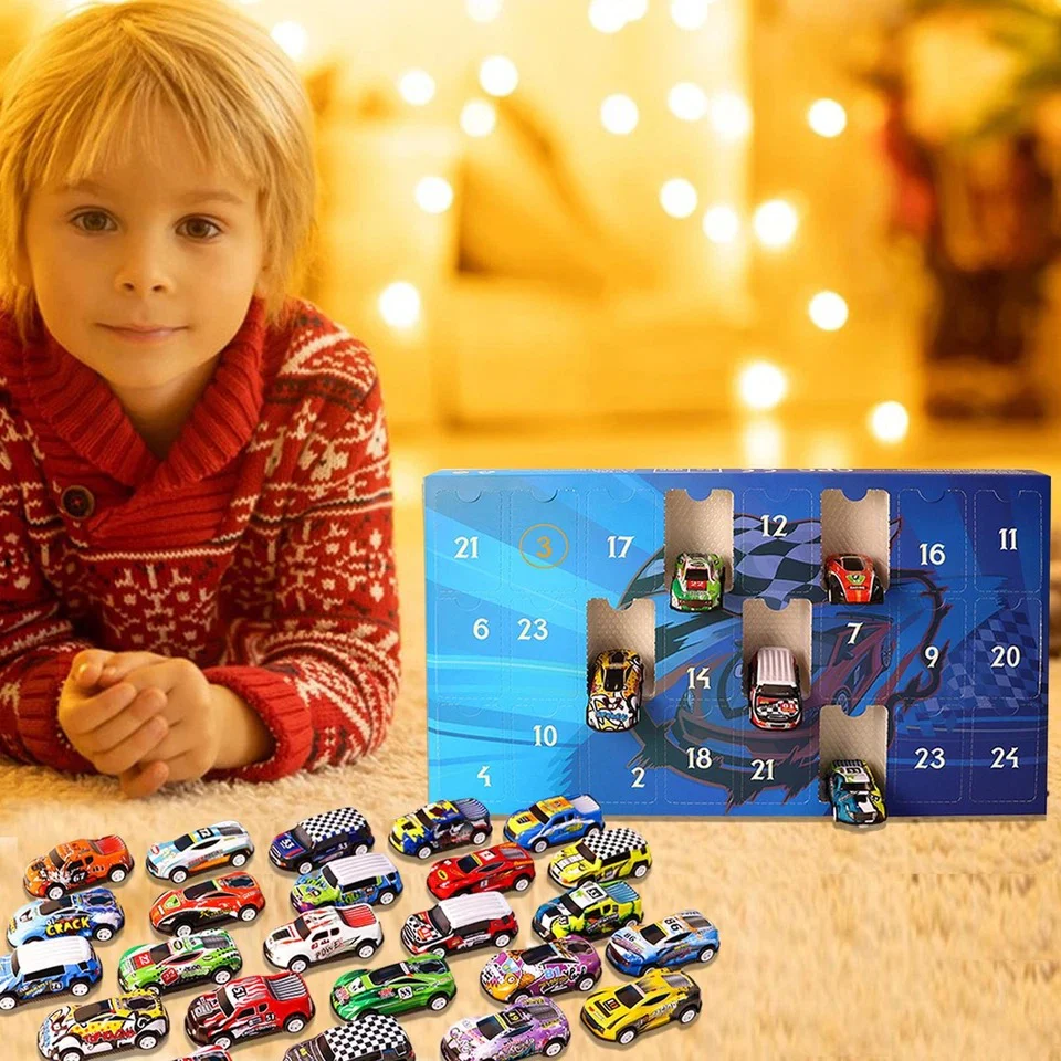 Christmas Advent Calendars 2025 Alloy Pullback Car Mini Racers Truck Set Holiday Gift - Image 3