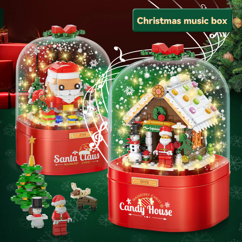 Christmas Building Block Music Box Home decoration with Automatic Snow LED for Boys Grils Christmas Gift - Image 7