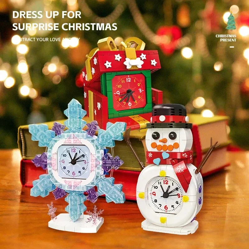 Christmas Building Blocks Creative Snowman Snowflake Gift Clock Ornament Christmas Assembly Toy - Image 5