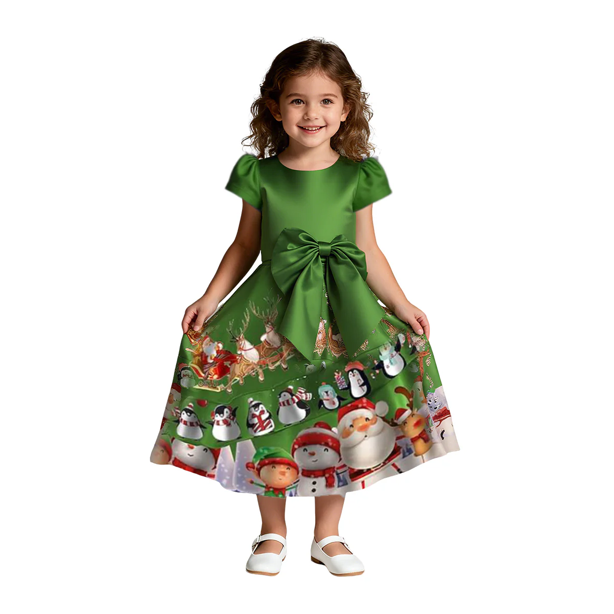 Christmas Party Dress Toddler Kids Short Sleeve Dress Santa Claus Elk Snowman Christmas Dress - Image 4
