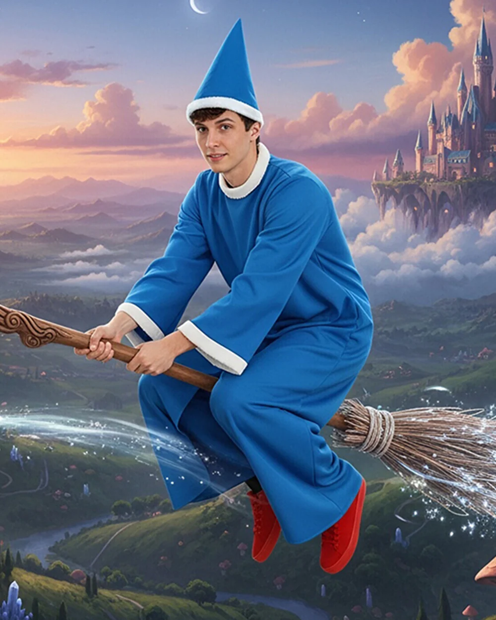 Classic Evil Wizard Costume Blue Magic Robe Hat and Glasses for Cosplay - Image 3