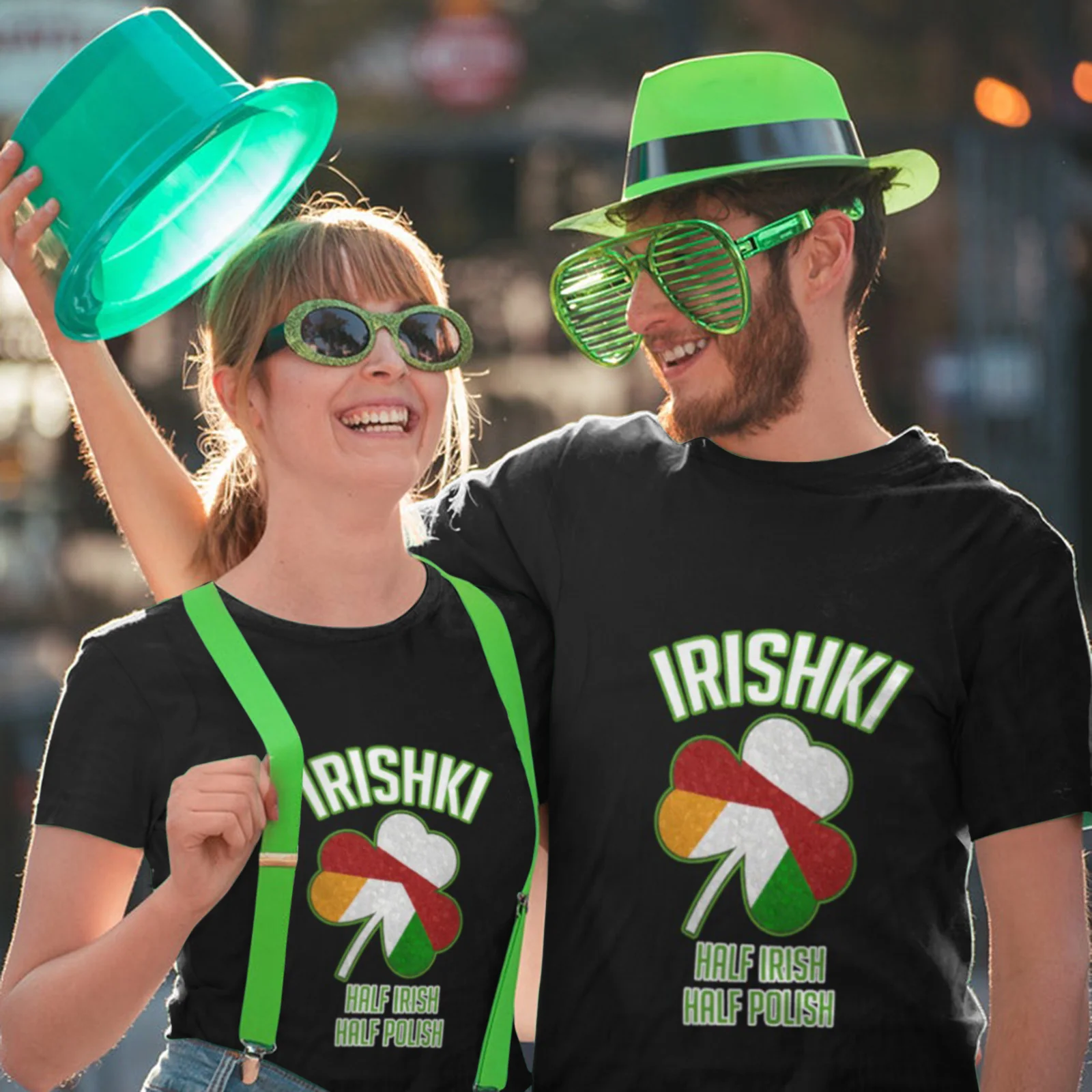 Couples Saint Patricks Day T-shirt and Hat Lucky Green Costume Irish Festival Outfit - Image 4
