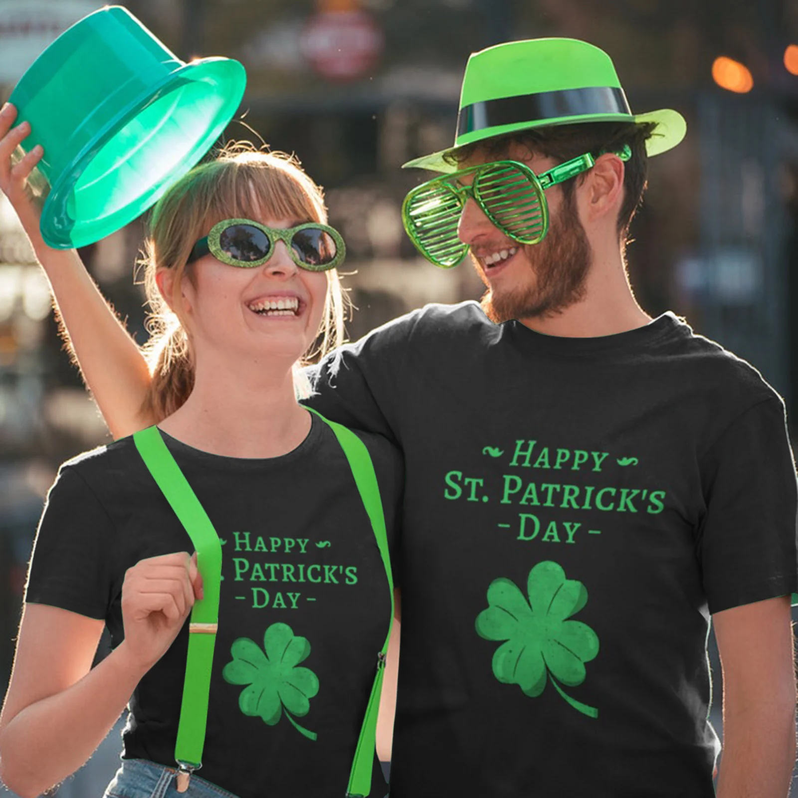 Couples Saint Patricks Day T-shirt and Hat Lucky Green Costume Irish Festival Outfit - Image 5