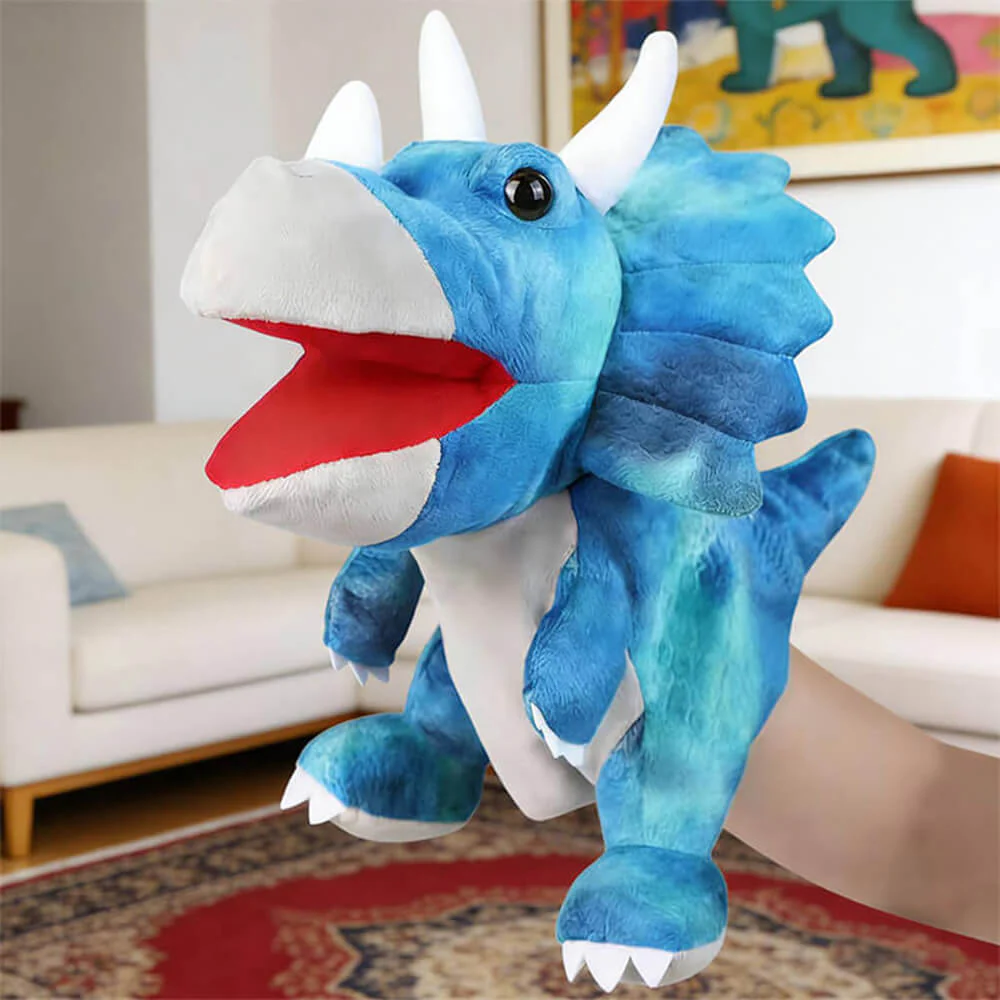 11.8‘’ Creative Dino Hand Puppet Soft Dino Stuffed Animal T-Rex Triceratops Early Education Toy - Image 9