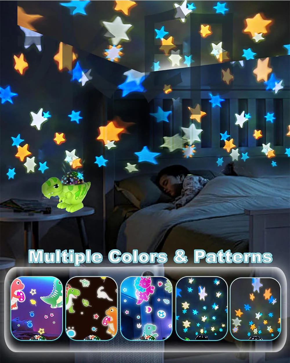 Dinosaur Night Light Projector with Dino & Star Dual Films 360° Rotation Dimmable Lamp for Kids - Image 3