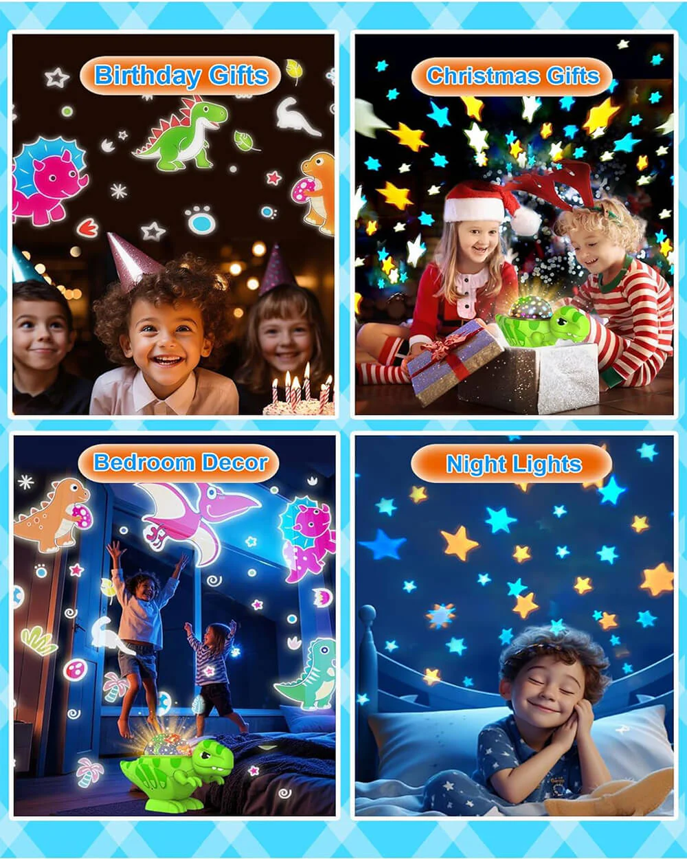 Dinosaur Night Light Projector with Dino & Star Dual Films 360° Rotation Dimmable Lamp for Kids - Image 6