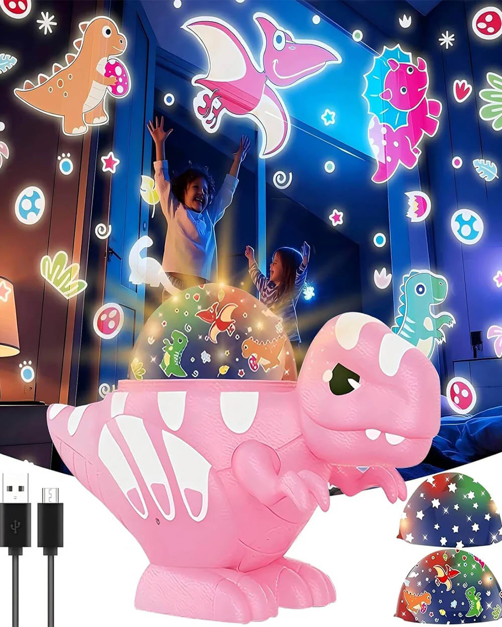 Dinosaur Night Light Projector with Dino & Star Dual Films 360° Rotation Dimmable Lamp for Kids - Image 8