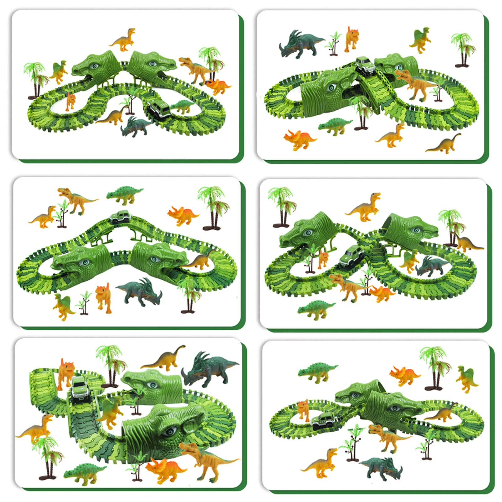 Dinosaur Racing Track Flexible Railway Toys 153pcs Create A Dinosaur World Road Race for Kids - Image 5