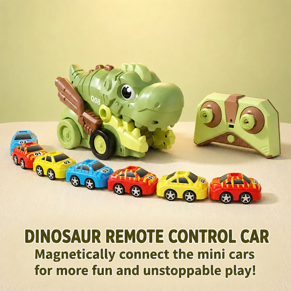 Dinosaur RC Car 2.4G Remote Control Dinosaur Swallowing Car Set with 6pcs Magnetic Race Cars - Image 7