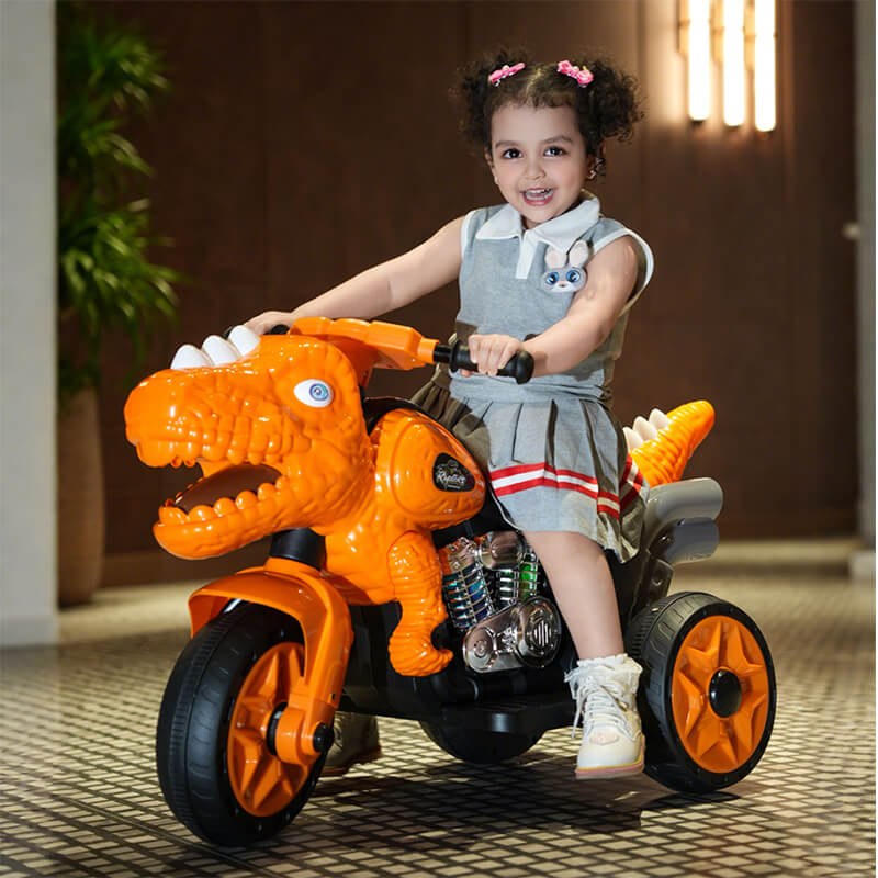 Dinosaur Ride on Motorcycle 6V Kids Electric Car Dual Drive Ride on Car with Music Light - Image 2