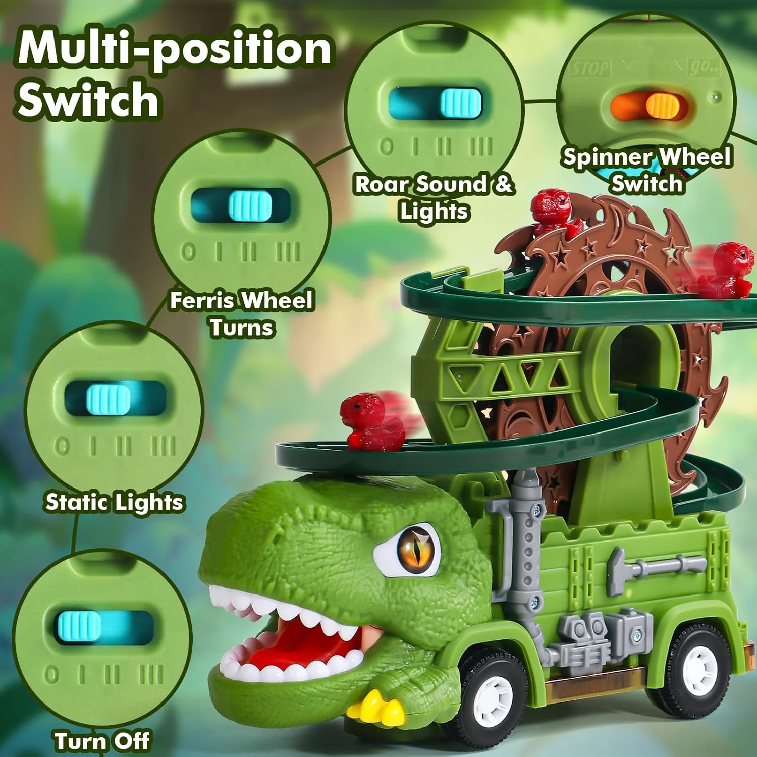 Dinosaur Slide Track Car Electric Ferris wheel Track Vehicle with Auto Obstacle Avoidance for Kids - Image 5