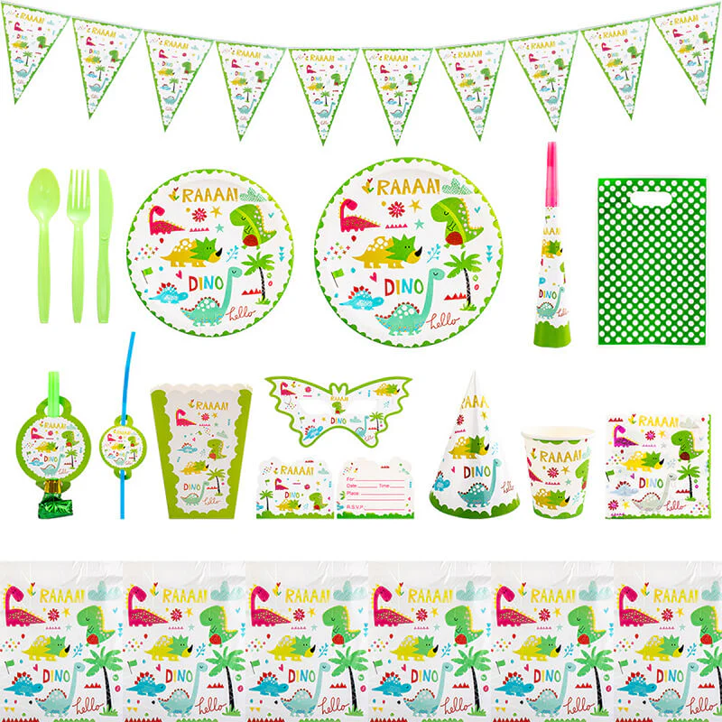 Dinosaur Theme Party Set Complete Tableware & Decoration Kit for Kids Birthdays Party - Image 2