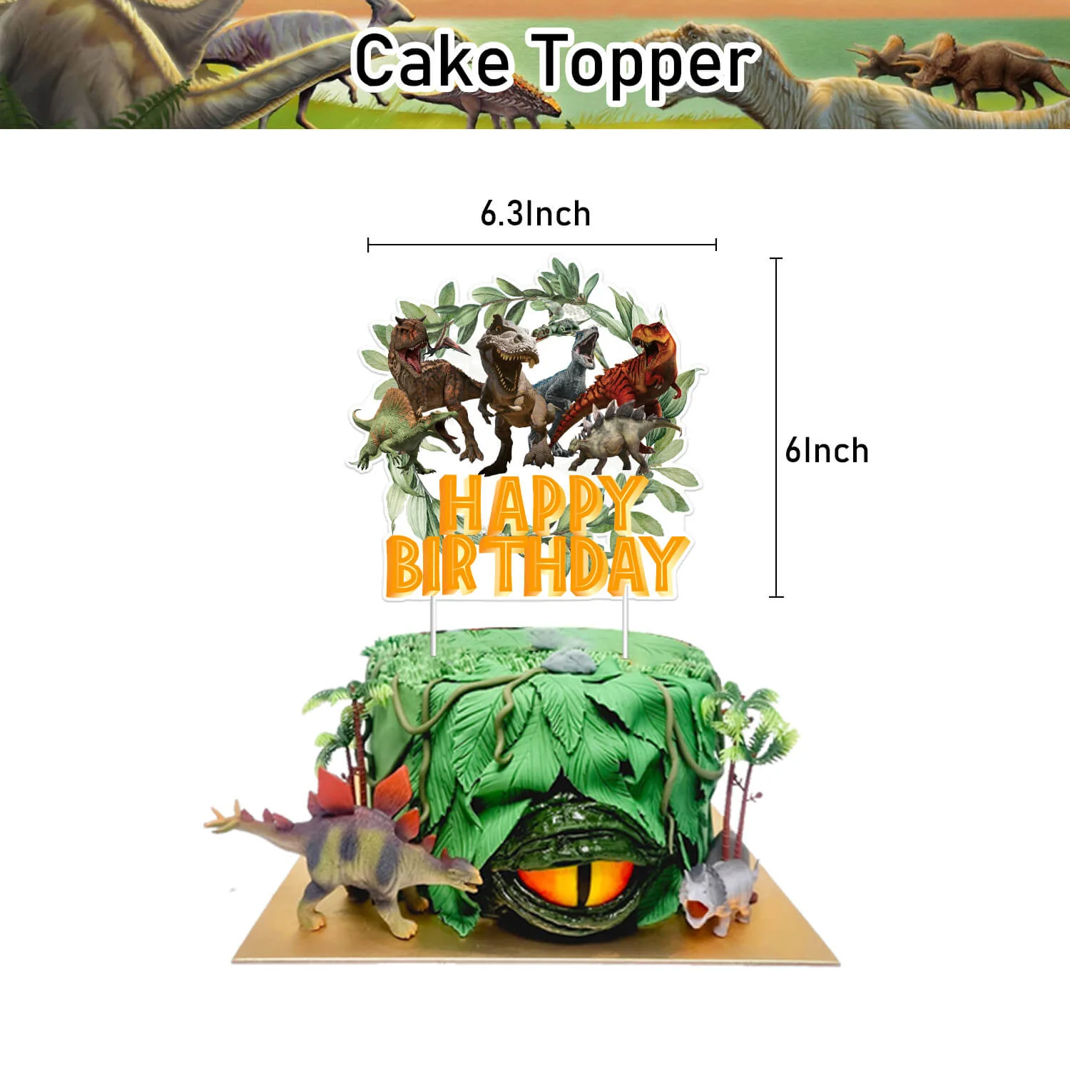 Dinosaur Themed Decorations Set All-in-One Birthday Party Supplies with Banner, Balloons, Cake Topper - Image 3