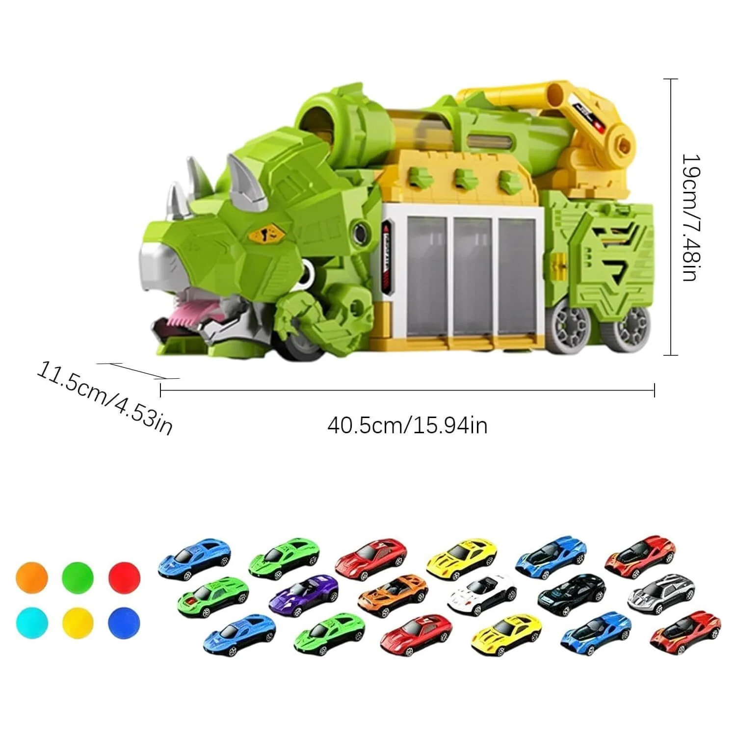 Dinosaur Transporter Truck 3-in-1 Swallowing Car with 360° Launcher and 18pcs Mini Cars for Kids - Image 10