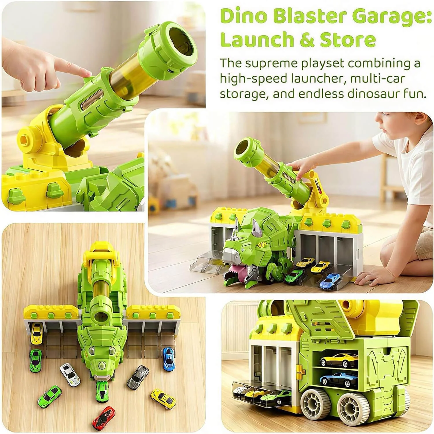 Dinosaur Transporter Truck 3-in-1 Swallowing Car with 360° Launcher and 18pcs Mini Cars for Kids - Image 6