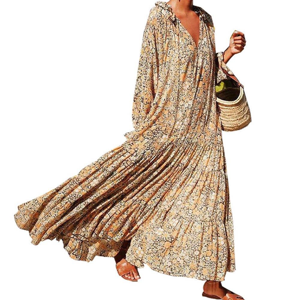 Ditsy Floral Print Flounce Sleeve Frill Trim Ruffle Hem Maxi Dress - Image 3