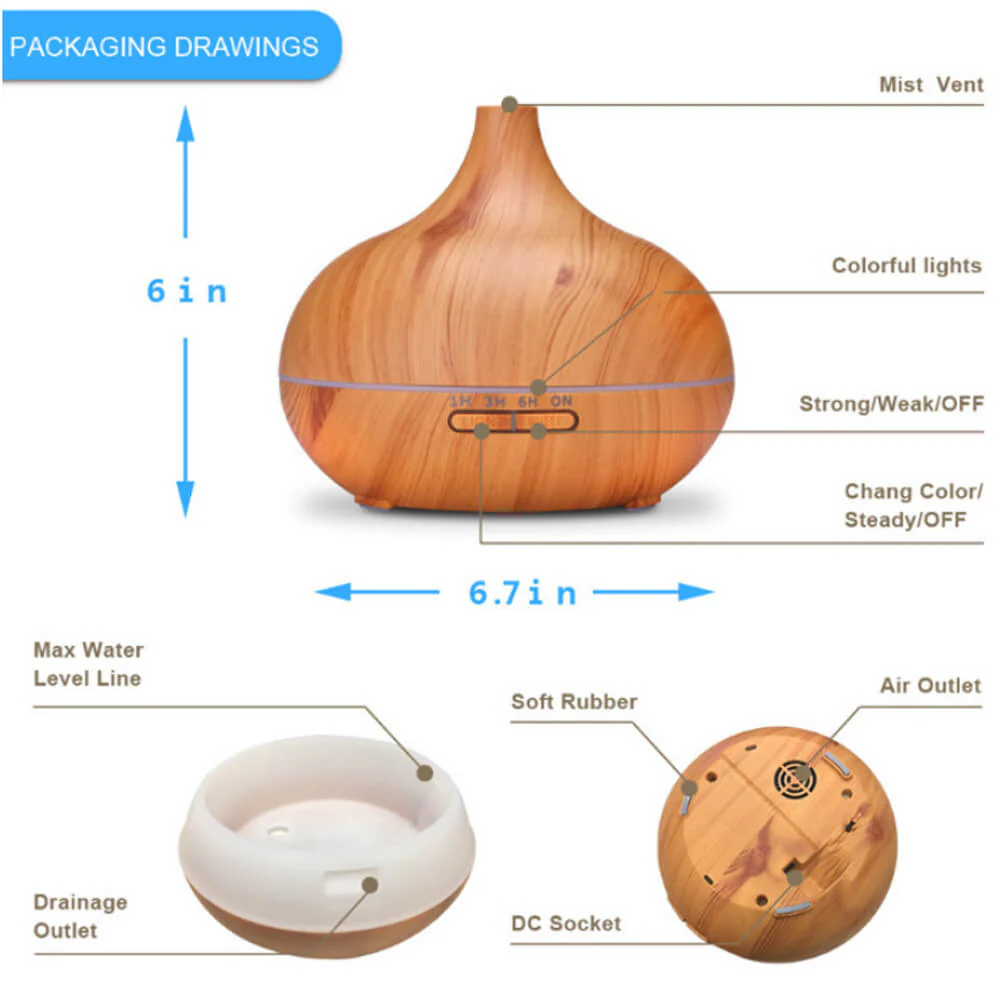 Aroma Diffuser Air Humidifier Essential oil diffuser 400ML Ultrasonic Remote Control Cool Mist Fogger LED Lamp - Image 12
