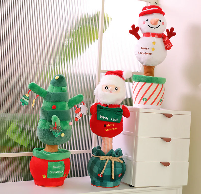 Electric Christmas Tree Santa Snowman Plush Toy Dancing Singing Recording Holiday Doll Decoration - Image 8