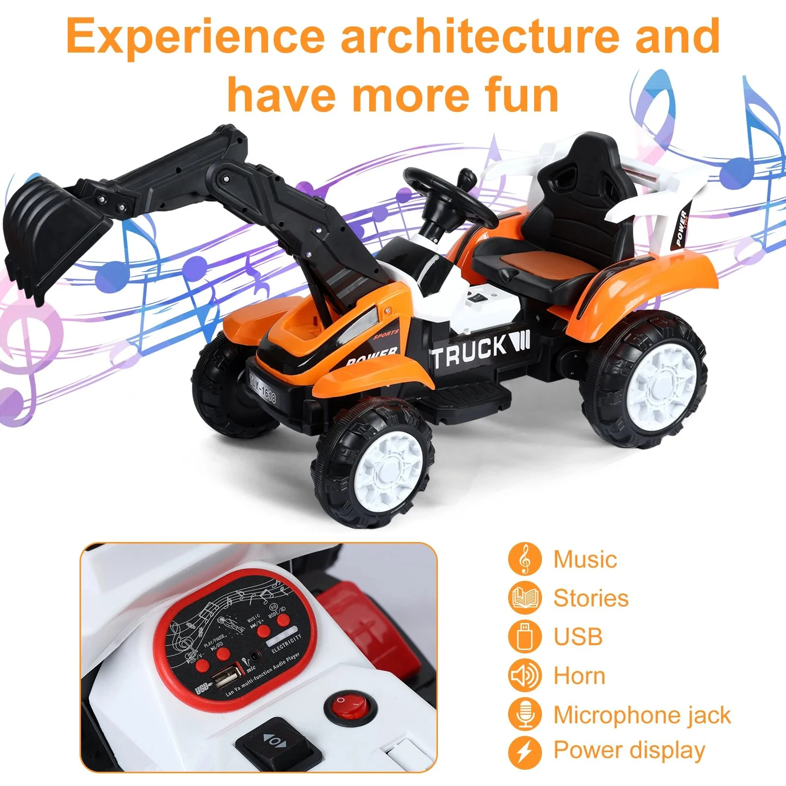 Electric Ride-On Excavator Toy for Kids Battery-Powered Construction Vehicle with Digging Arm, Music, and Lights - Image 5