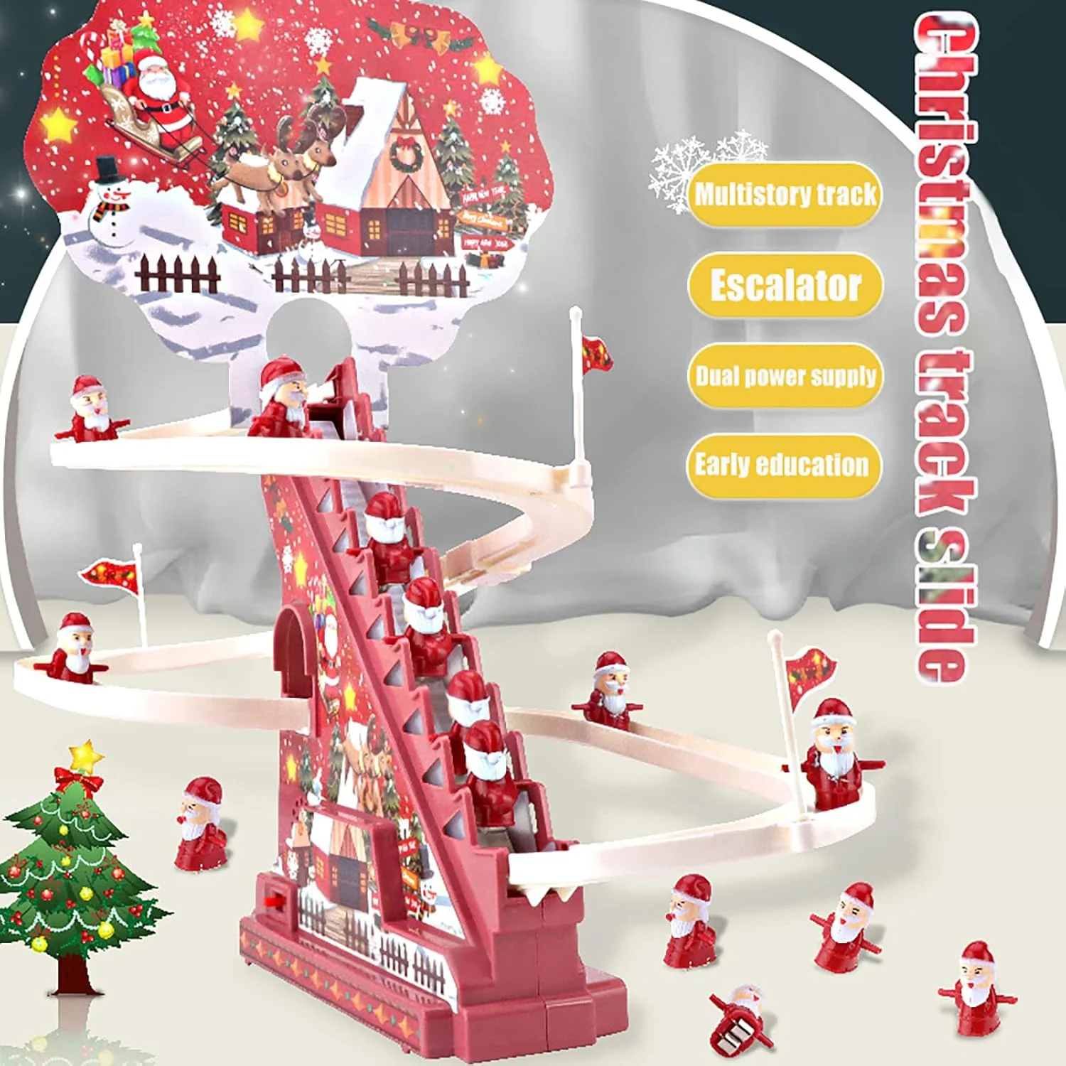 Electric Track Slide Santa Claus Automatic Climbing Stairs Toy with Music Light Christmas Toy - Image 5