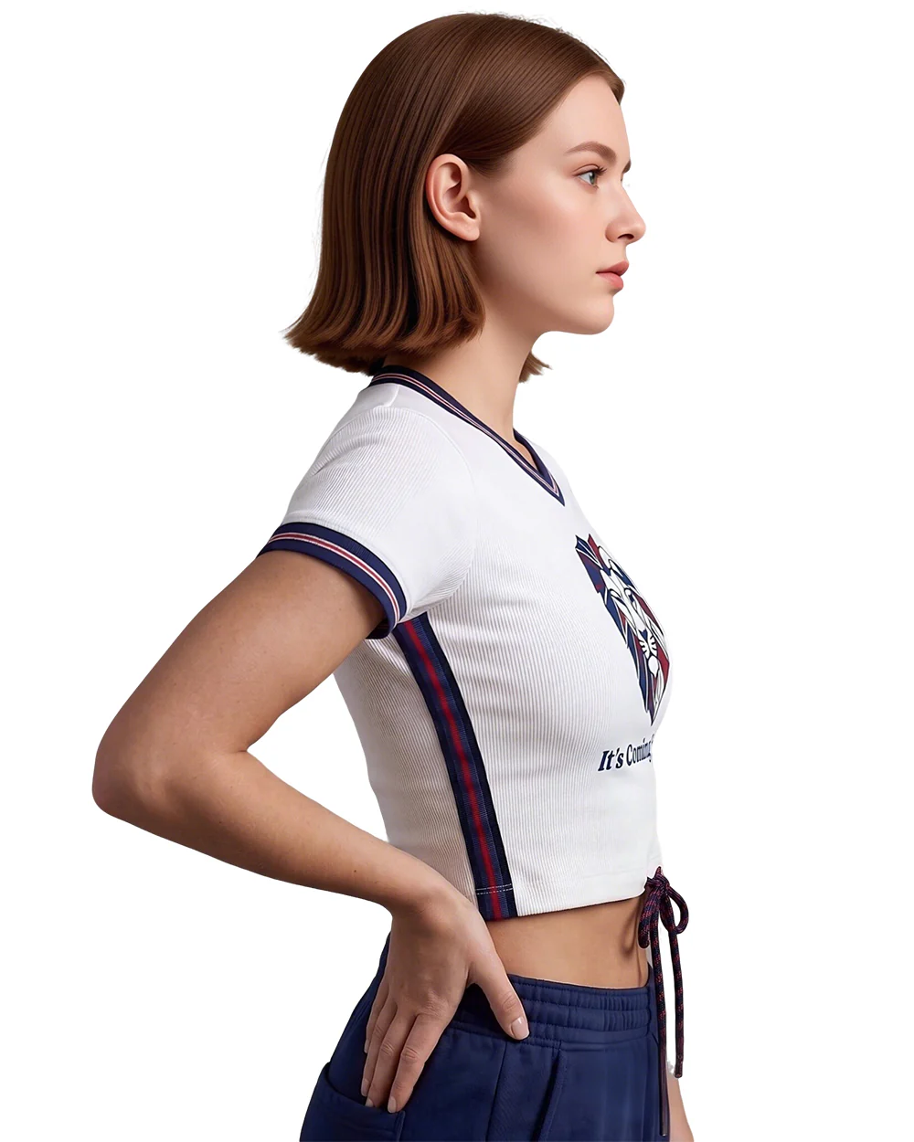 English Premier League Jersey White British It's Coming Home Inspired Crop Top for Soccer Game Night Lounging - Image 2