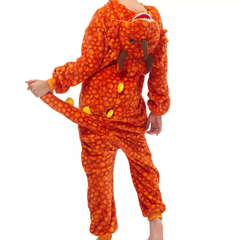 Family Matching Dinosaur Costume Triceratops Hooded Outfit Furry Dinosaur Onesie for Adults Kids - Image 10