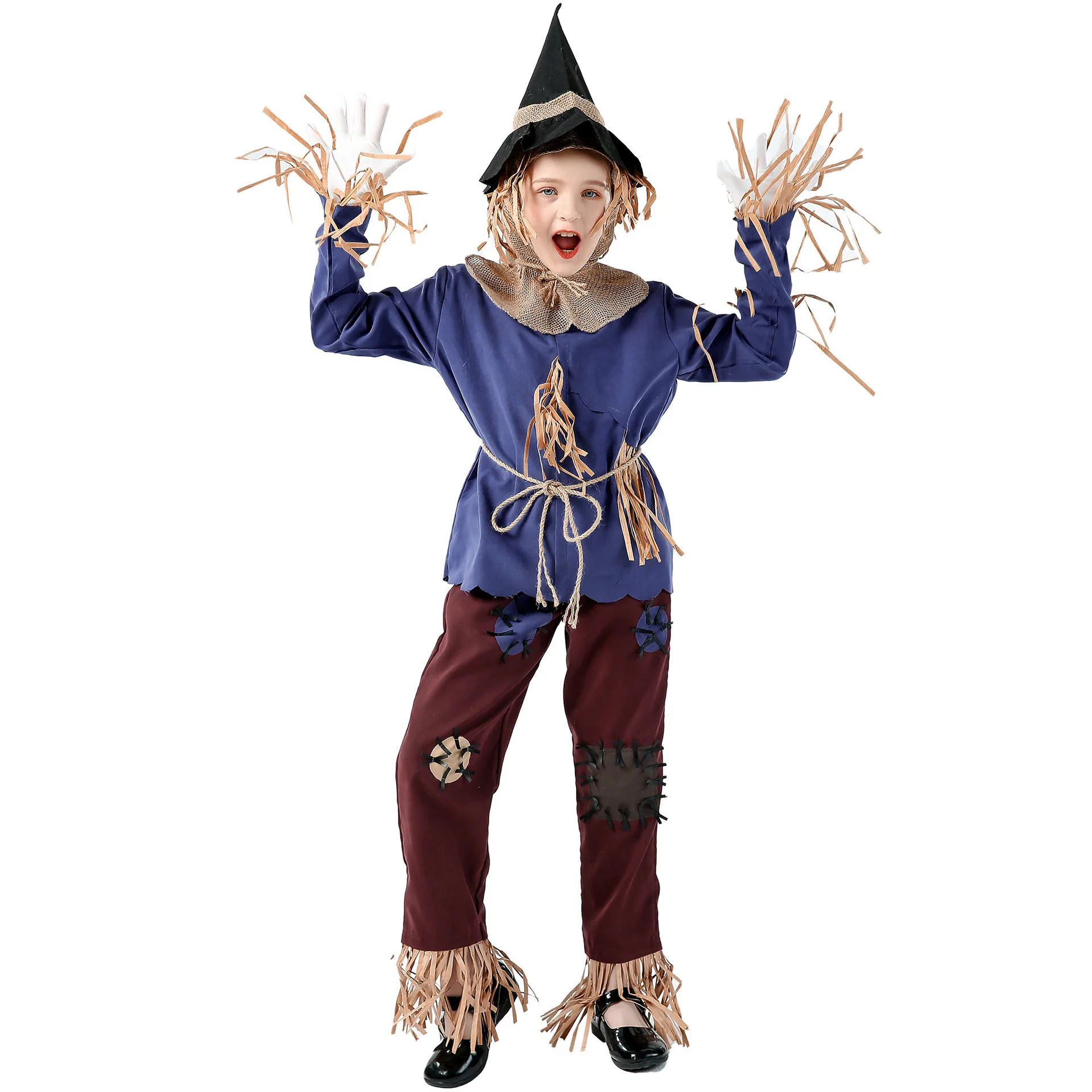 Family Matching Scarecrow Costume Female Male Boys Girls Strawman Halloween Party Dress Up Outfit - Image 7