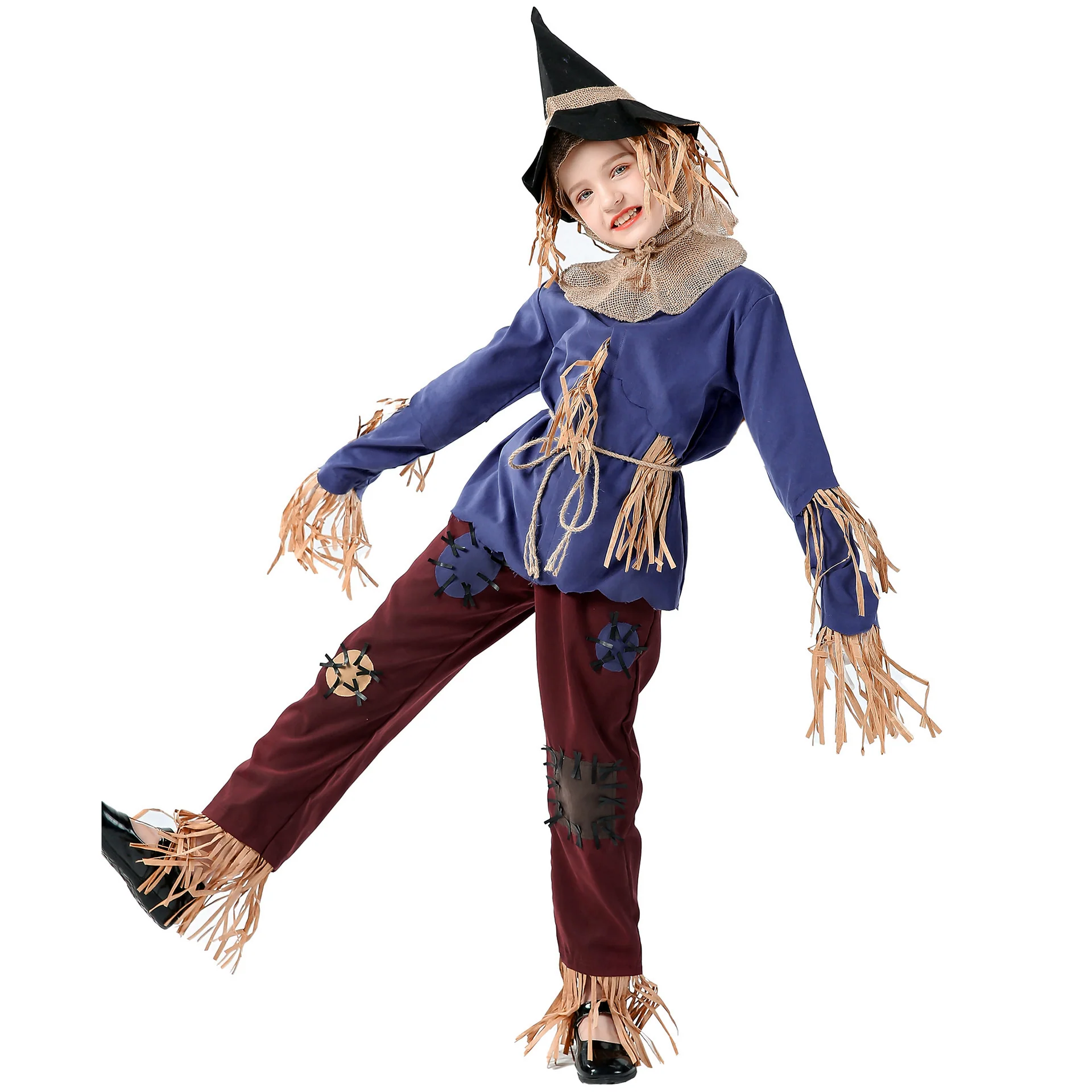 Family Matching Scarecrow Costume Female Male Boys Girls Strawman Halloween Party Dress Up Outfit - Image 8