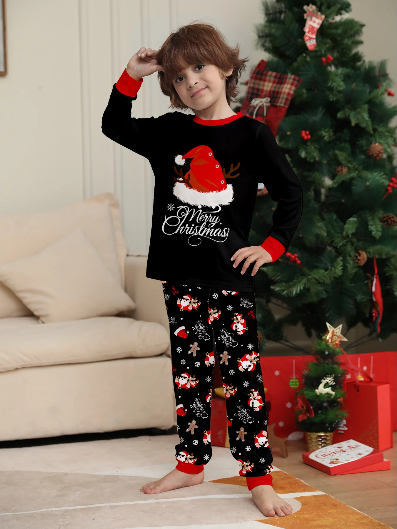 Family Xmas Matching Pajamas Black Holiday Sleepwear Set Cute Christmas Jammies - Image 6