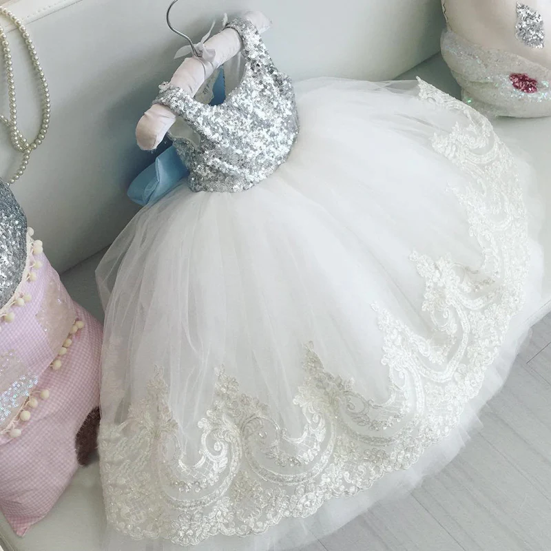 Fashion Girls Lace Wedding Pageant Formal Dress Bow Sequin Gown Dresses 1-10T - Image 4