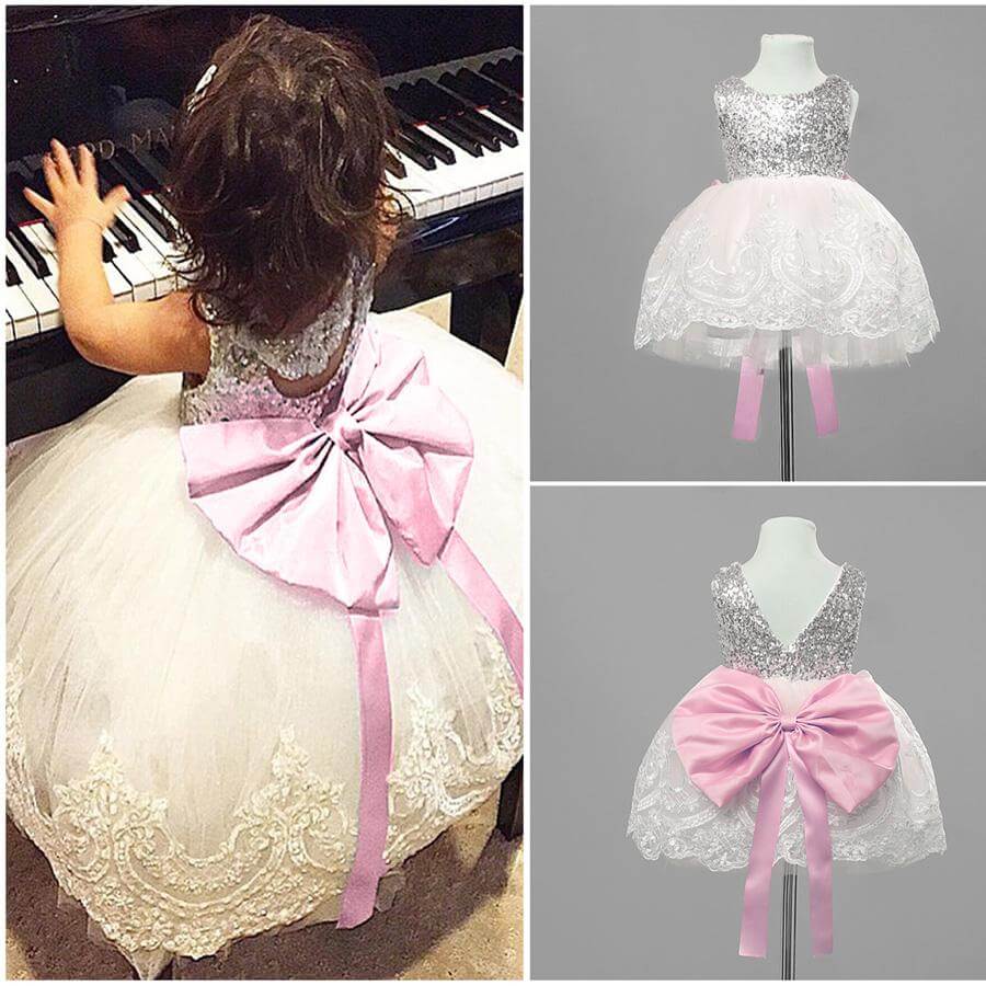 Fashion Girls Lace Wedding Pageant Formal Dress Bow Sequin Gown Dresses 1-10T - Image 9