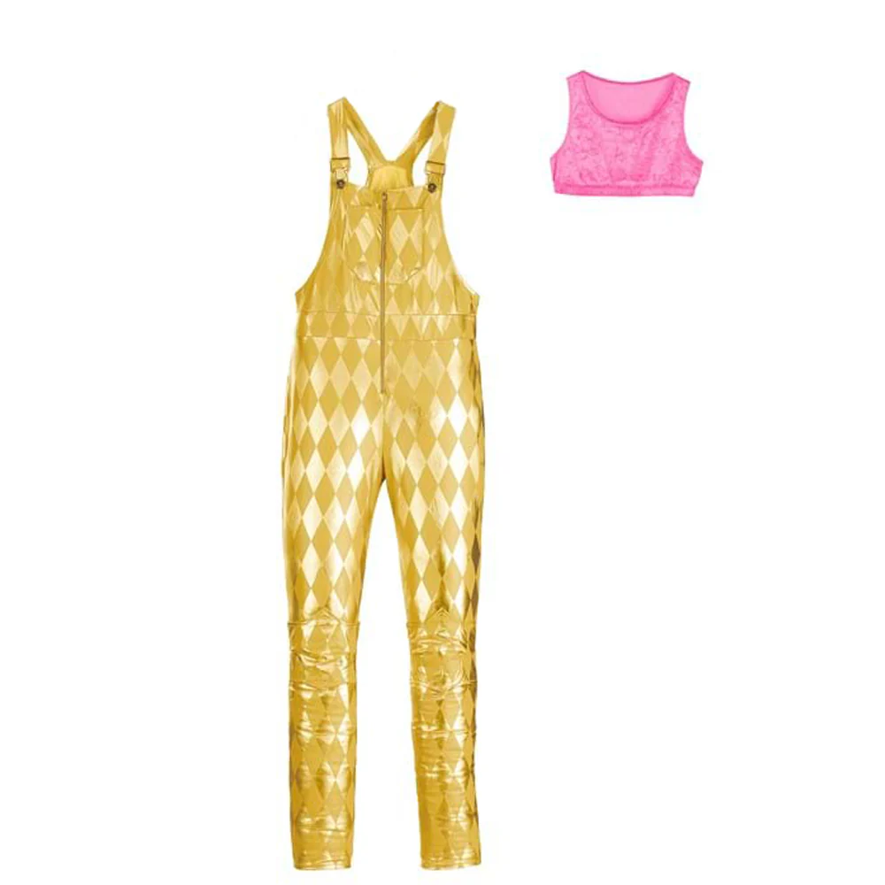 Female Harley Costume Harley Joker Gold Overalls with Vest for Women Halloween Cosplay - Image 6