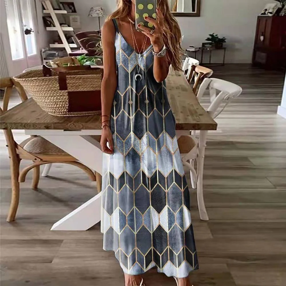 Floral & Geometric & Star and Moon & Leaf & Feather Print Cami Maxi Dress - Image 2