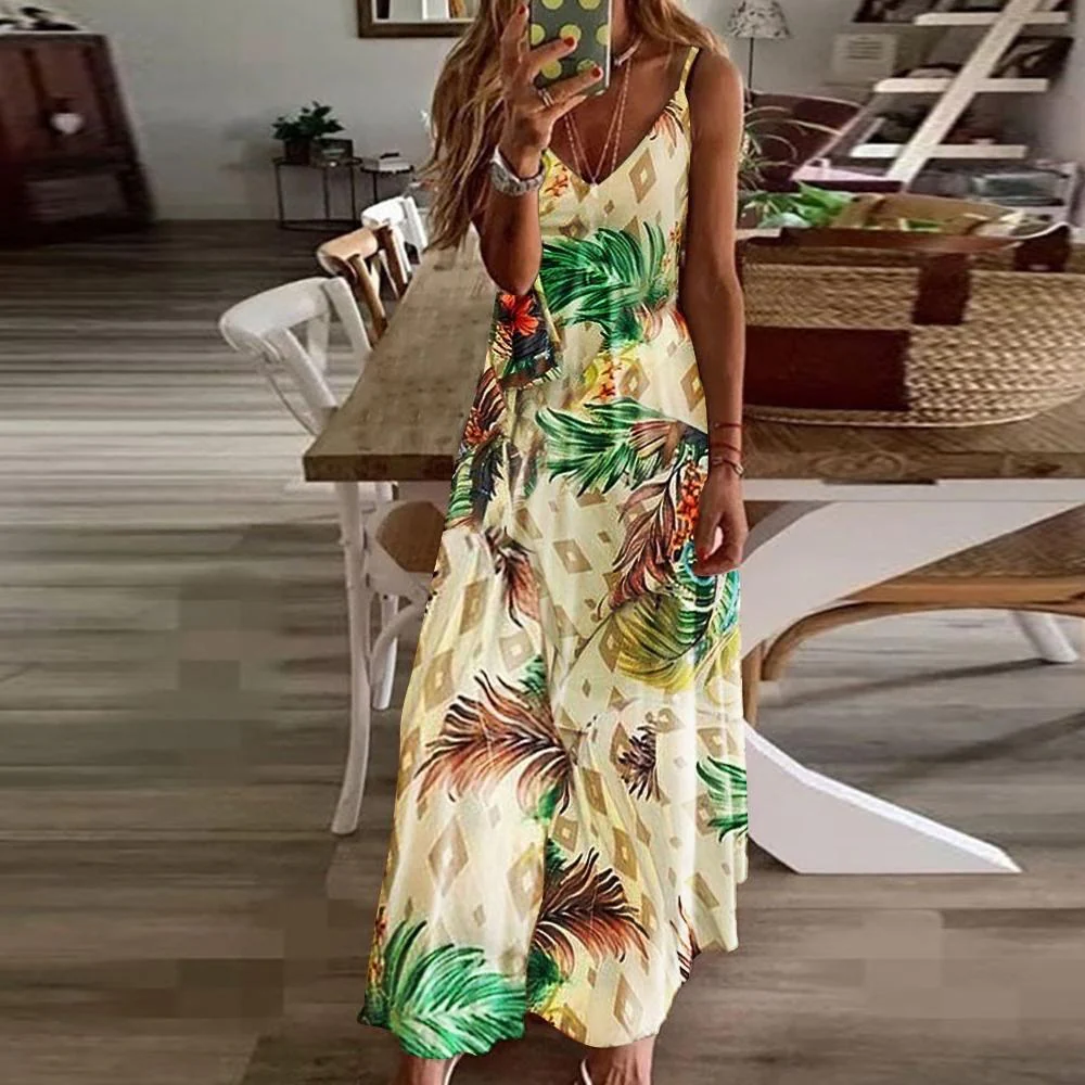 Floral & Geometric & Star and Moon & Leaf & Feather Print Cami Maxi Dress - Image 7