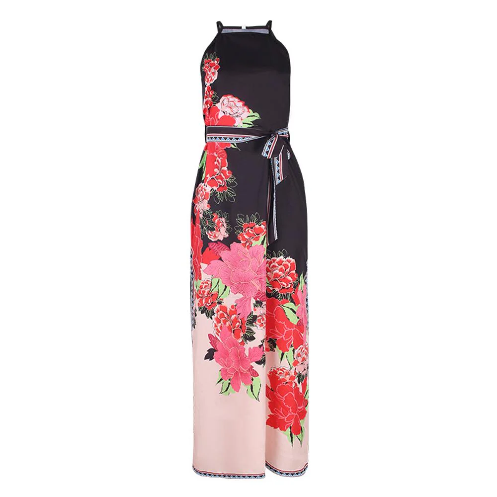 Floral Print Split Thigh Halter Neck Belted Cami Dress - Image 7