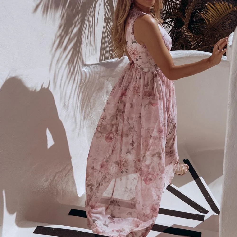 Floral Print Surplice Neck Sleeveless Split Thigh Maxi Dress - Image 11