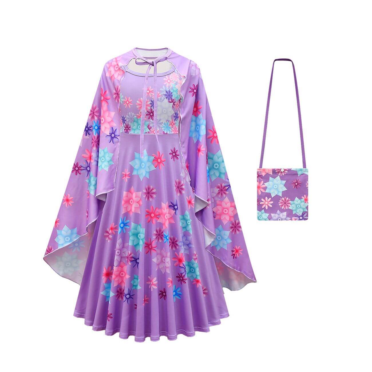 Flower Princess Isabela Long Sleeve Dress Girls Isabela Mardrigal Magic Cosplay Dress with Bag and Cloak - Image 4