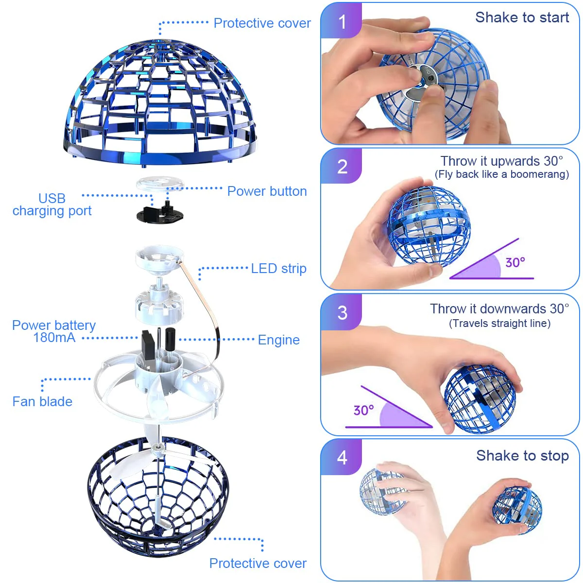 Fly Boomerang Mini Drone for Kids 360° Rotating Hand Controlled Flying Space Ball for Boys Girls Christmas Gift - Image 5