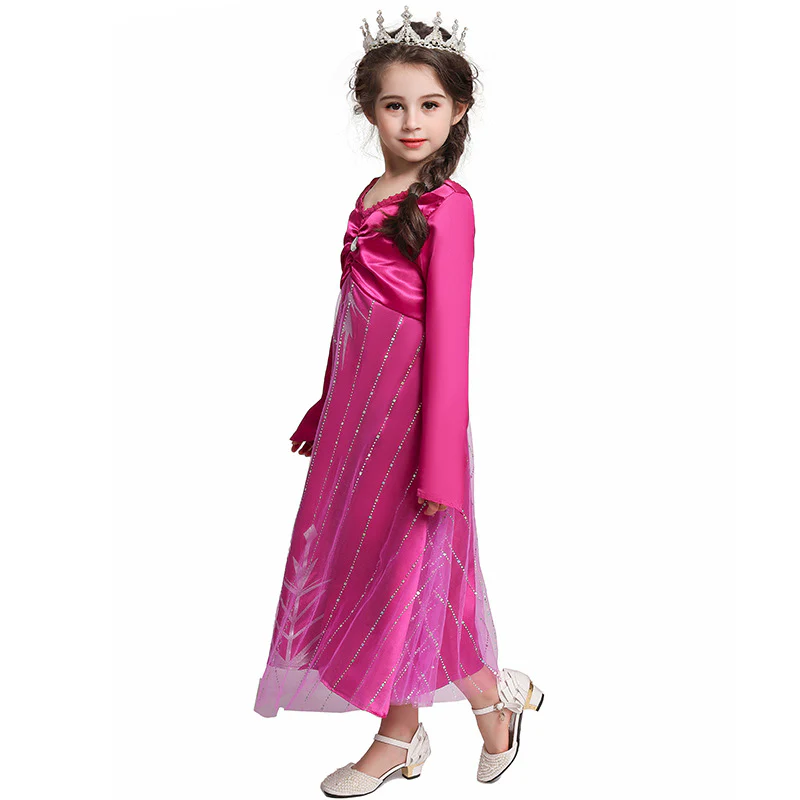 Hot Pink Princess Elsa Dress Girls Cosplay Halloween Costume - Image 3