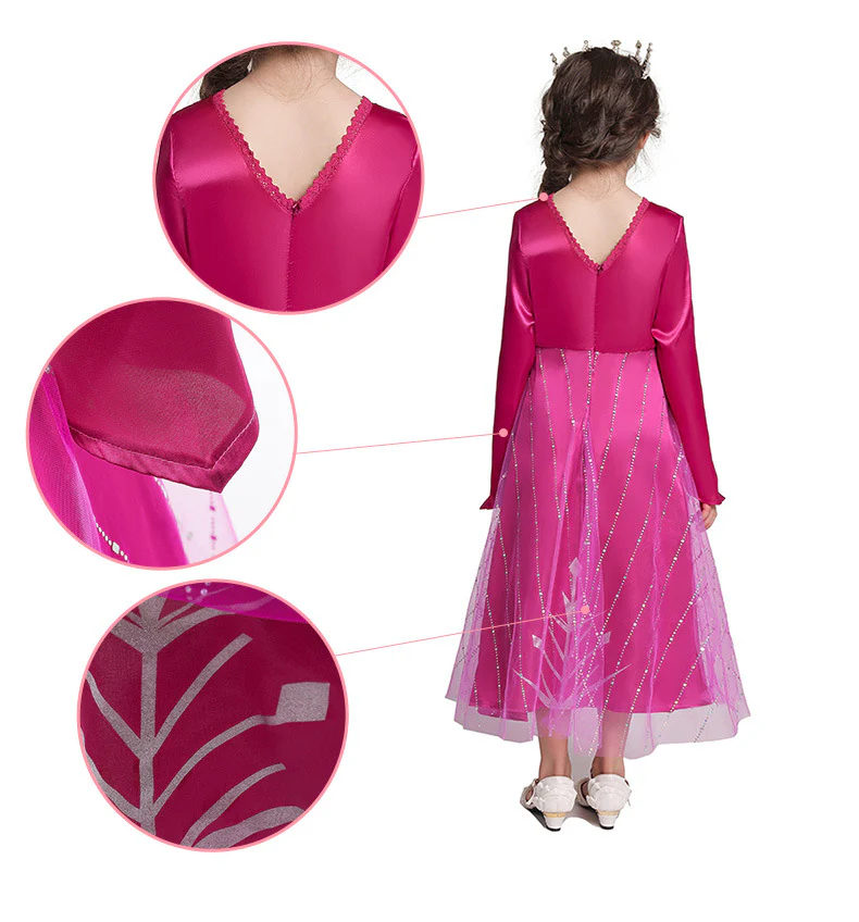 Hot Pink Princess Elsa Dress Girls Cosplay Halloween Costume - Image 4