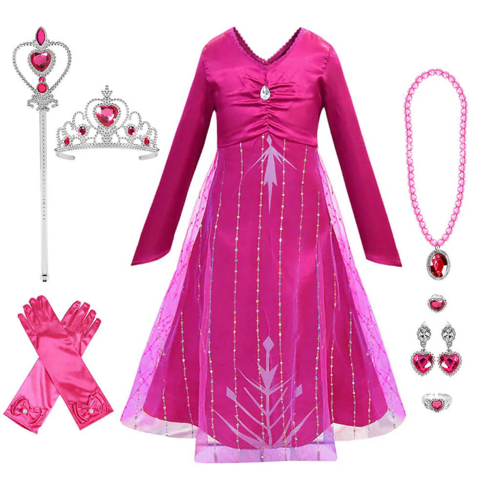 Hot Pink Princess Elsa Dress Girls Cosplay Halloween Costume - Image 5
