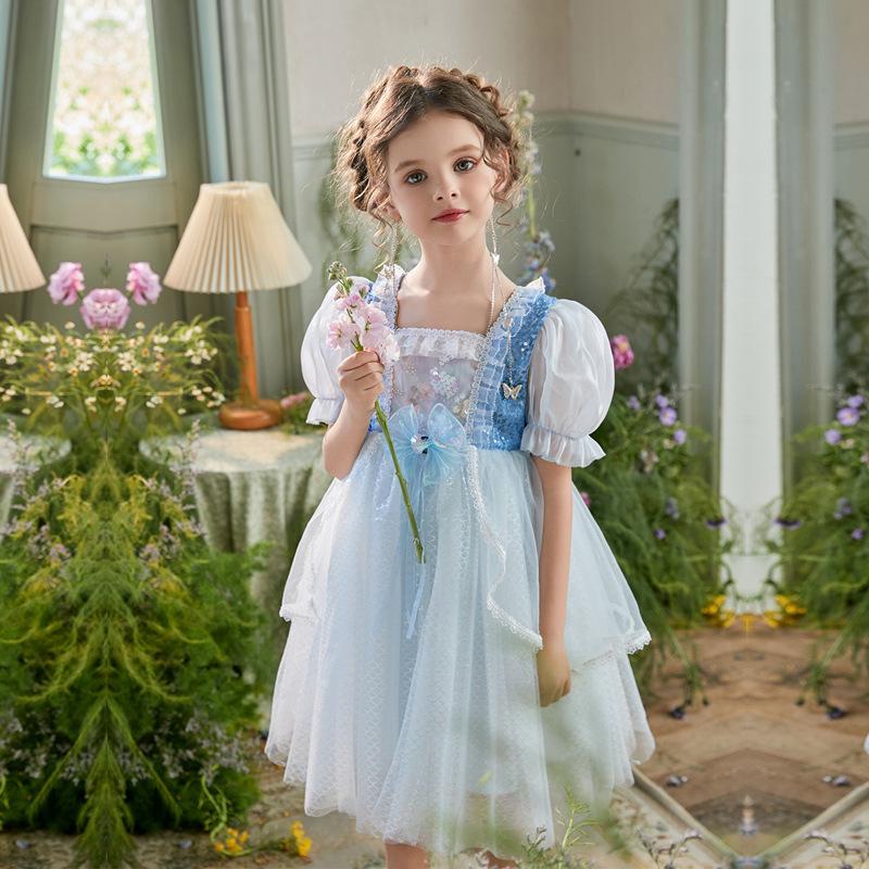 Girl Mermaid Princess Dress Cute Puff Sleeve Sequin Ball Gown Dress Fancy Dress Up Costume - Image 3