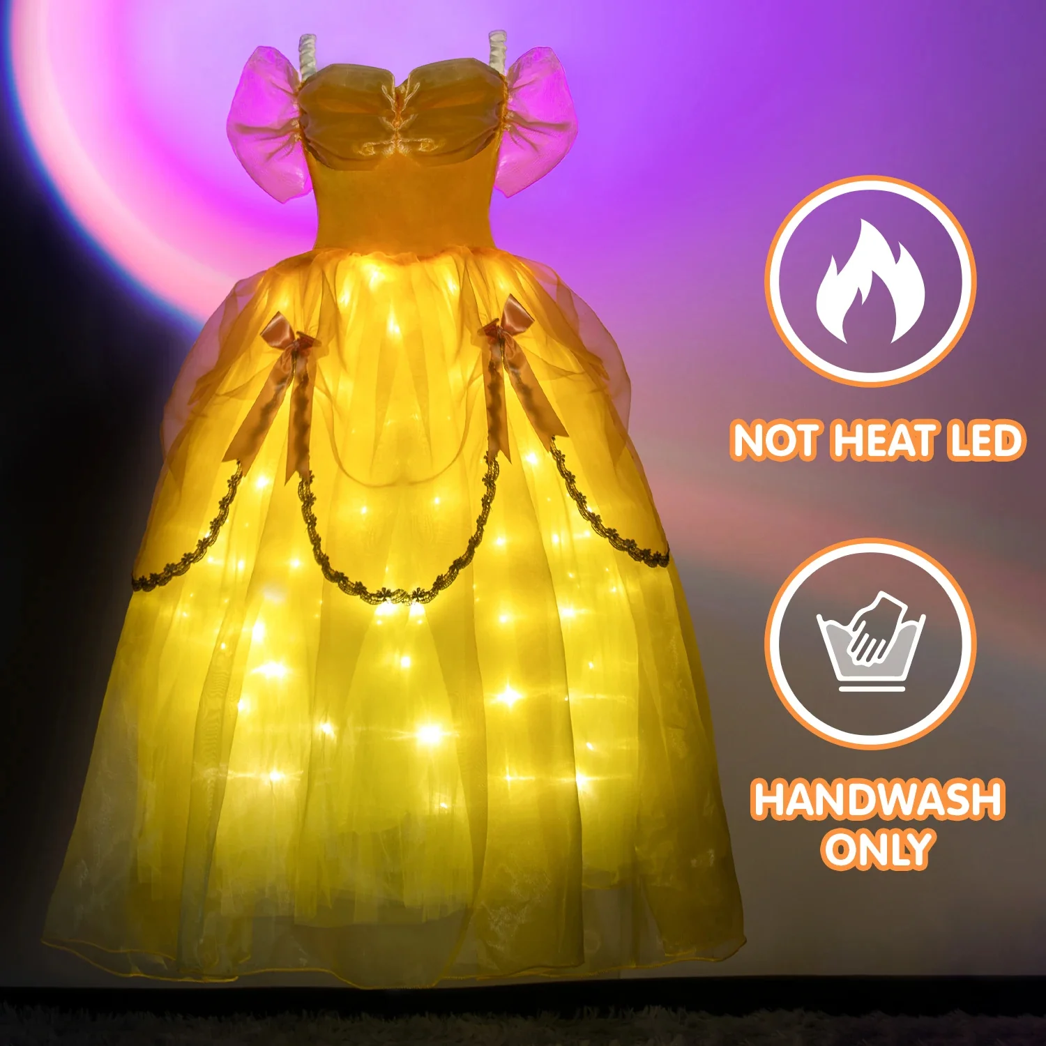 Belle Costume Girl Princess Dress Light Up Dress Glowing Party Dress Birthday Dress - Image 5