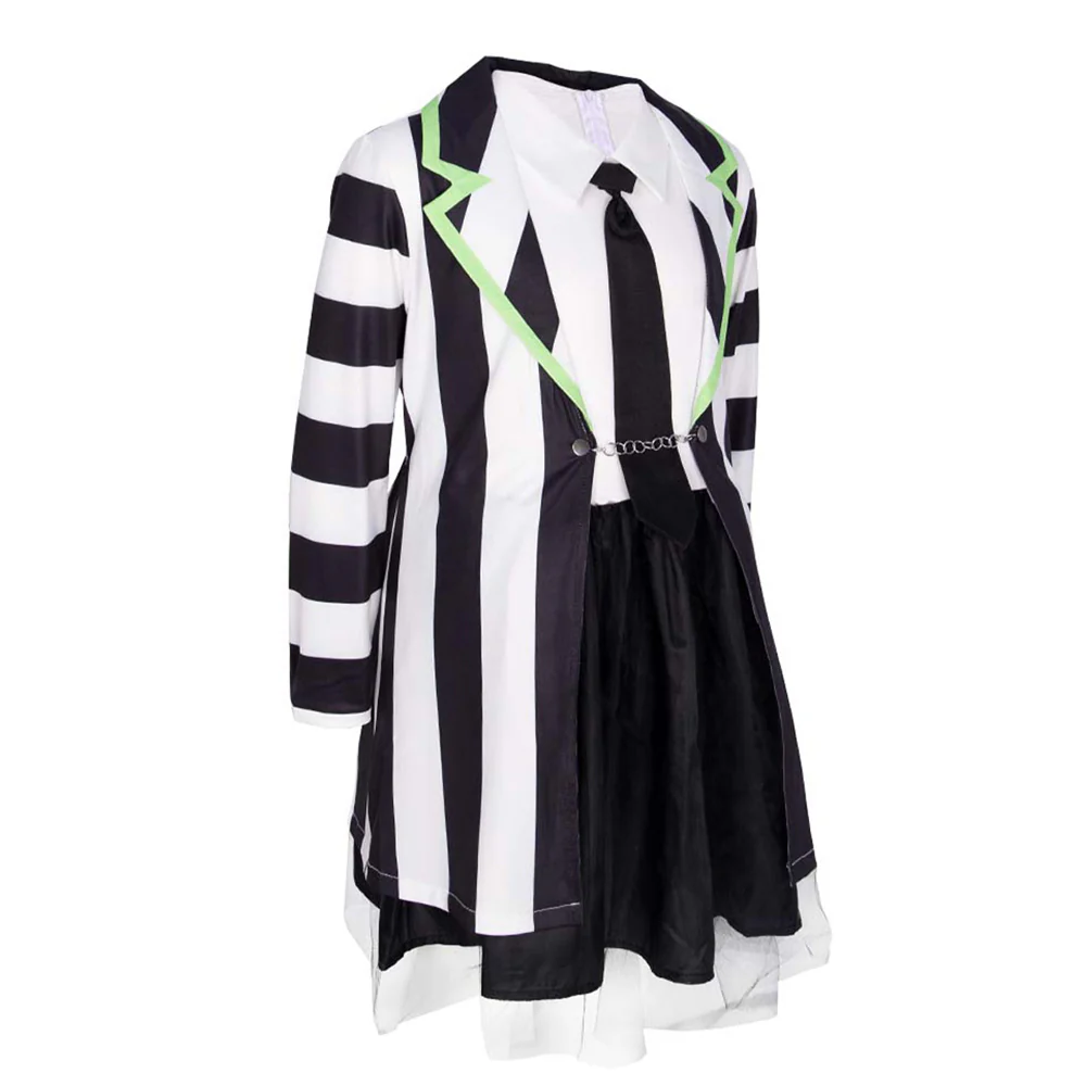Girls Betelgeuse Costume Beetle Ghost Black and White Striped Dress Suit for Cosplay - Image 5