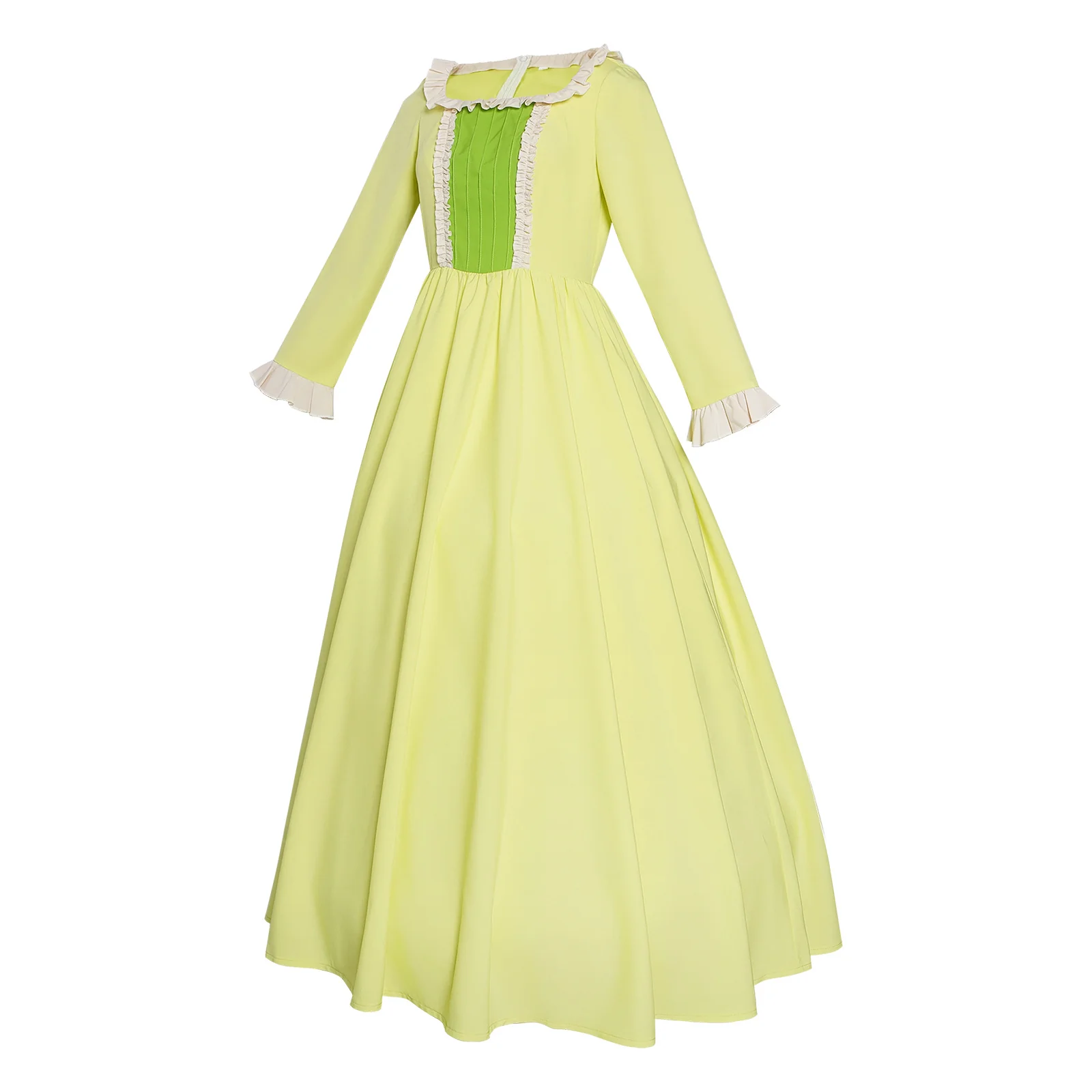 Girls Amber Princess Costume Lime Green Long Sleeve Dress with Crown and Earings for Themed Party - Image 7