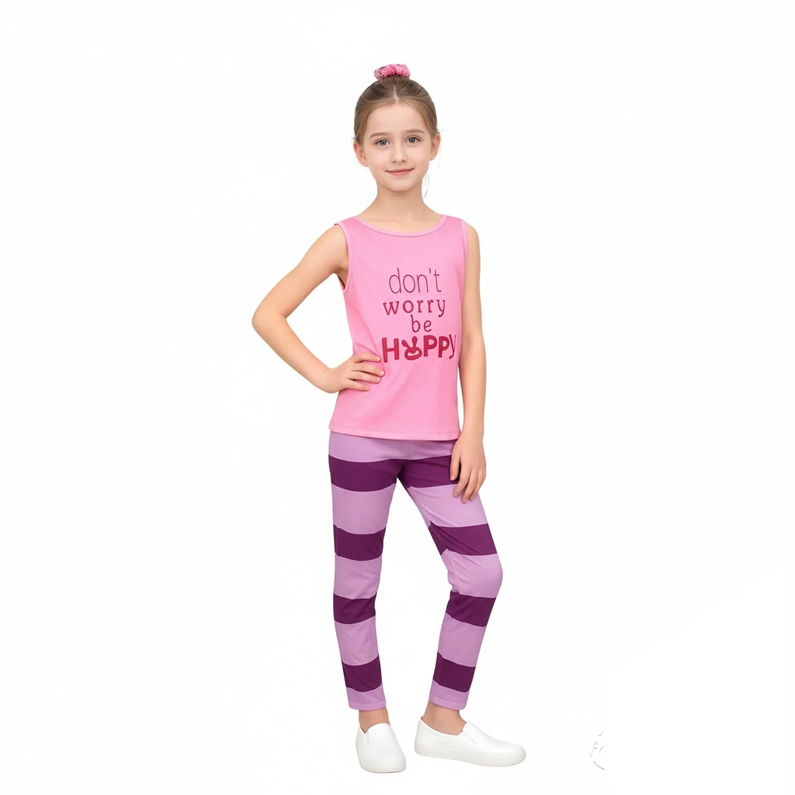 Girls Bunny Costume Pink Vest Striped Pants and Hair Tie for Cosplay Parties - Image 3